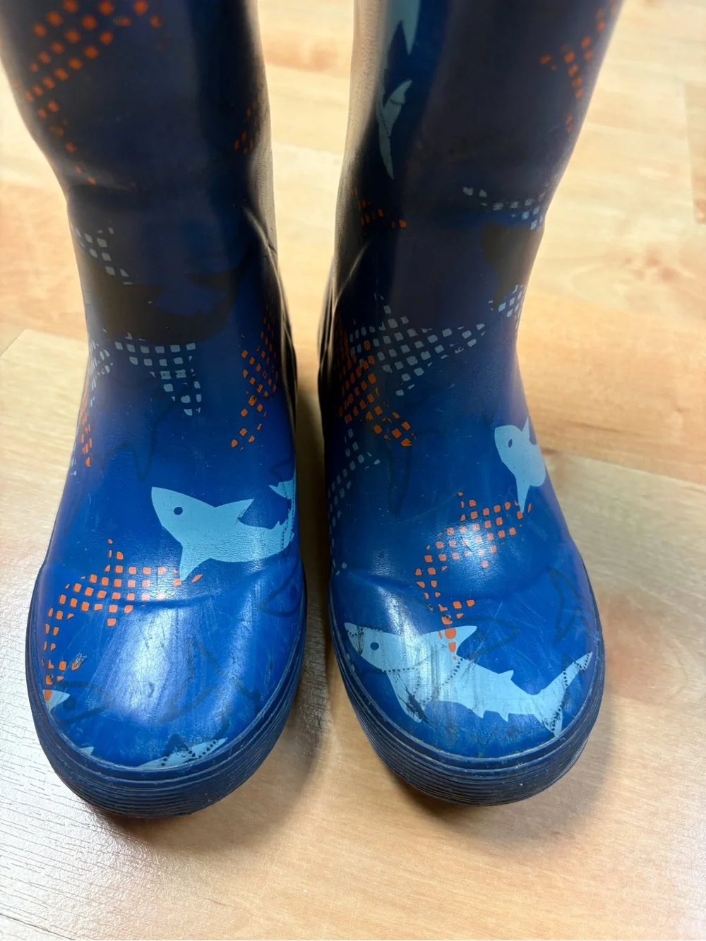 L.L.Bean Navy Blue Shark Print Rubber Rain Boots Waterproof Toddler Kids Size 12